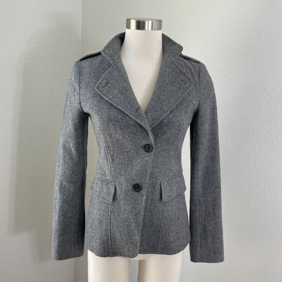 Theory Womens Size 0 Gray Wool Blend Button Asymmetric Military Blazer Jacket - Picture 2 of 15